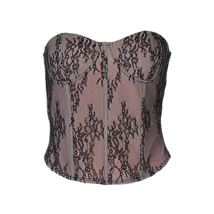 Sweetheart neck bustier lace zip-up tube top  | Festival Outfits Women