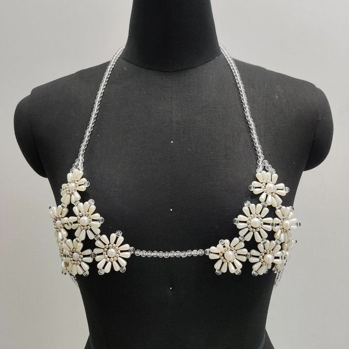 Halter beaded flower pattern backless top  | Festival Outfits Women