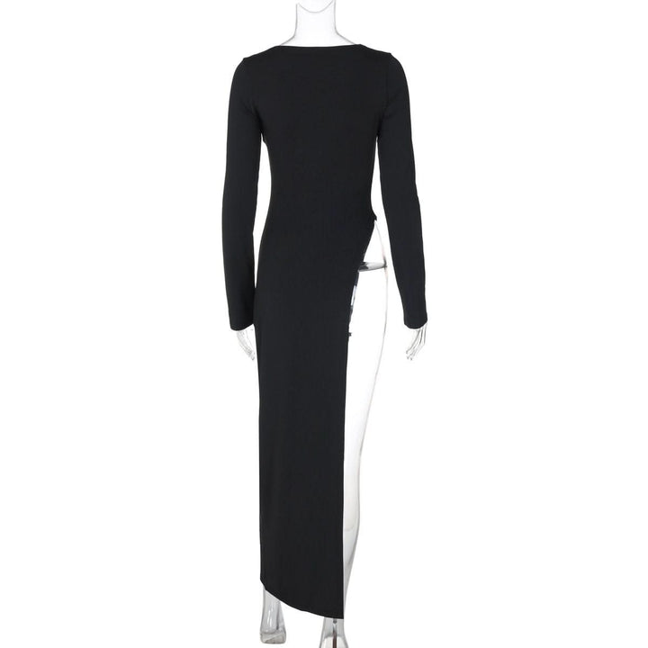 Long sleeve round neck slit solid maxi dress  | Festival Outfits Women