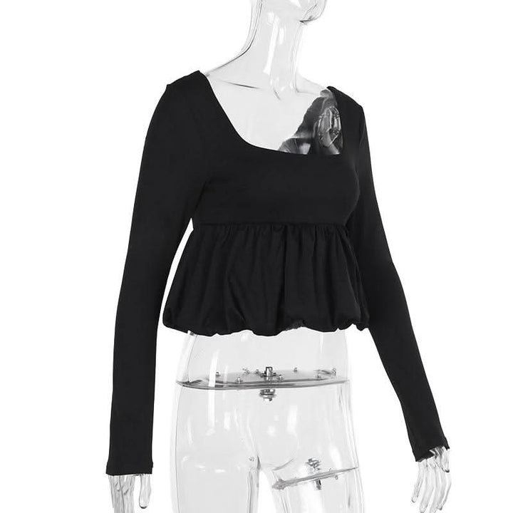 U neck long sleeve solid top  | Festival Outfits Women