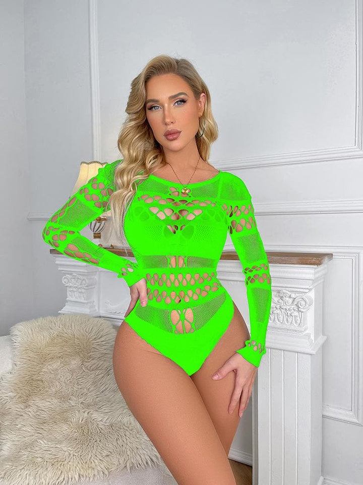 Long sleeve hollow out fishnet bodysuit  | Festival Outfits Women