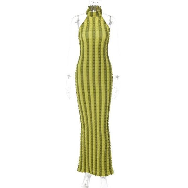 Waffle halter contrast backless high neck maxi dress-final-sale  | Festival Outfits Women