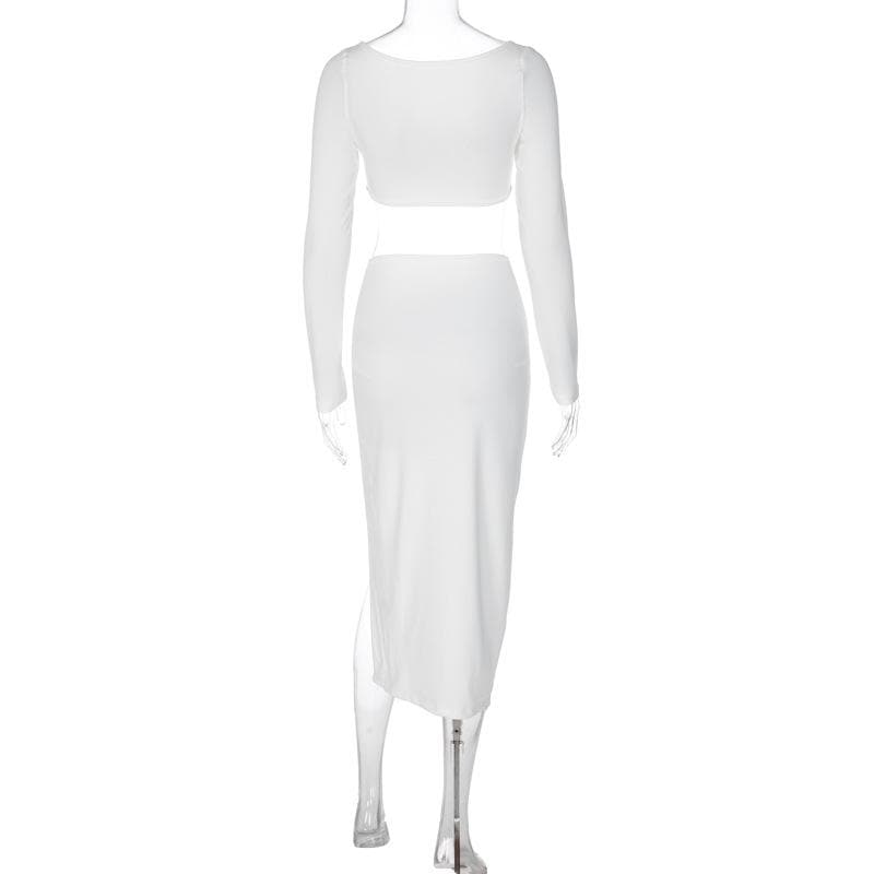 Long sleeve off shoulder high slit midi skirt set  | Festival Outfits Women