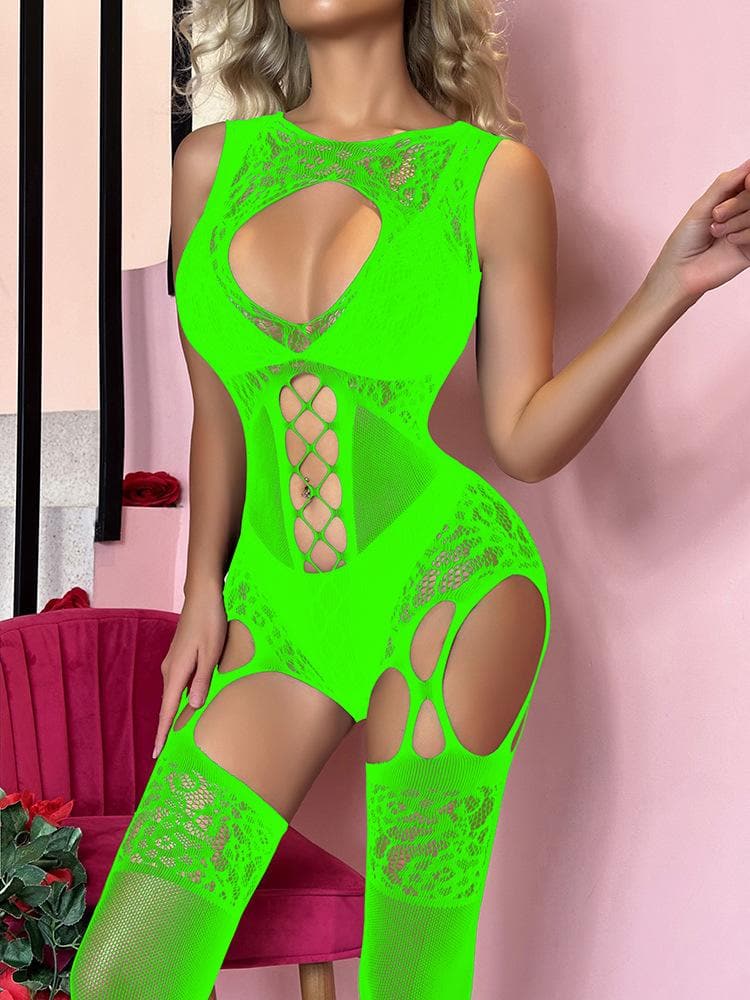 Lace suspender hollow out backless tank bodystocking  | Festival Outfits Women