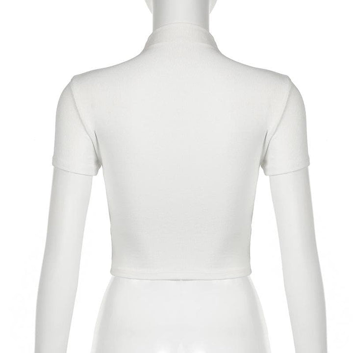 Short sleeve high neck butterfly print bowknot crop top  | Festival Outfits Women