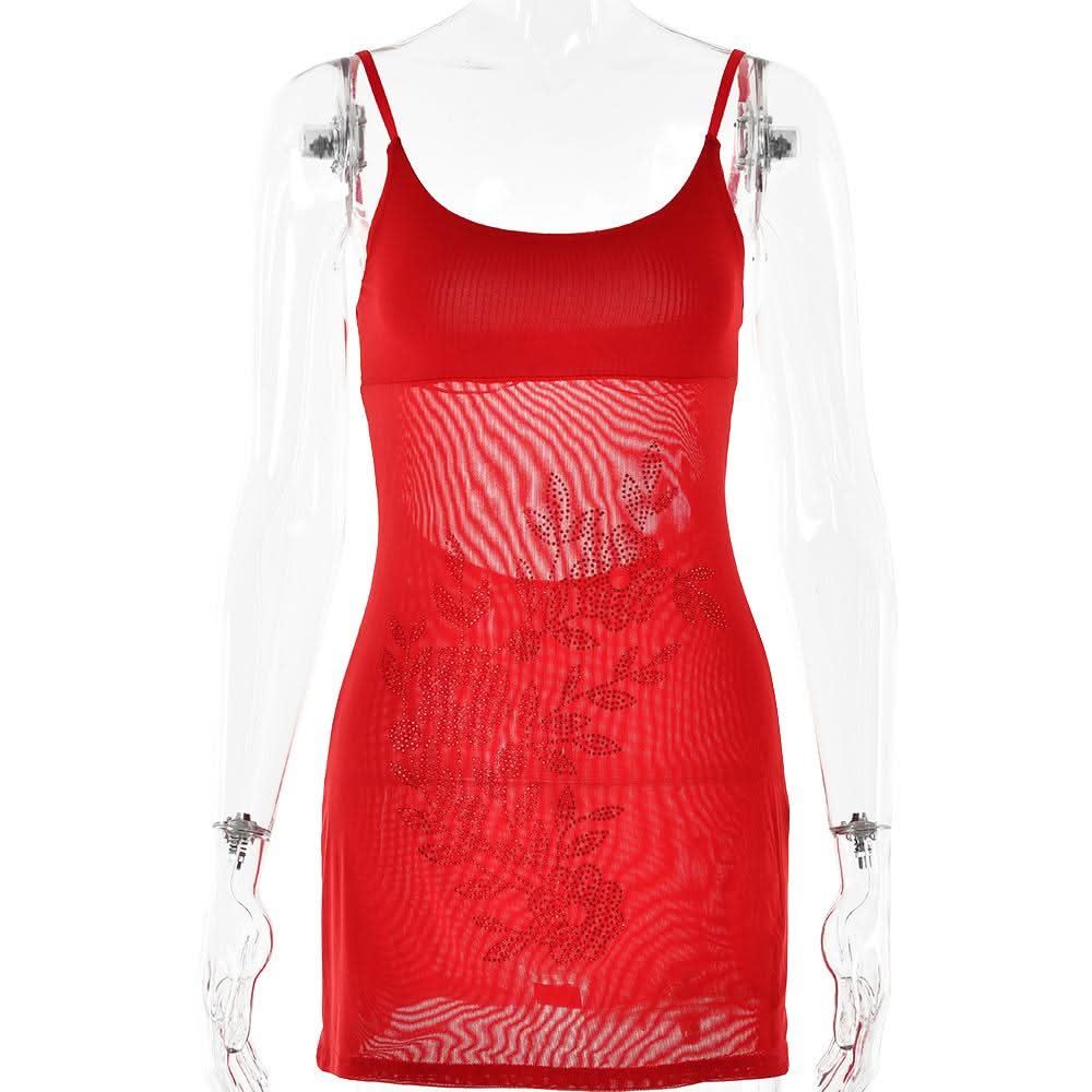 Beaded pattern u neck backless cami mini dress  | Festival Outfits Women