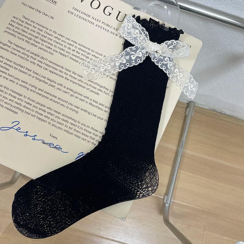 Ruffle bowknot lace contrast socks  | Festival Outfits Women