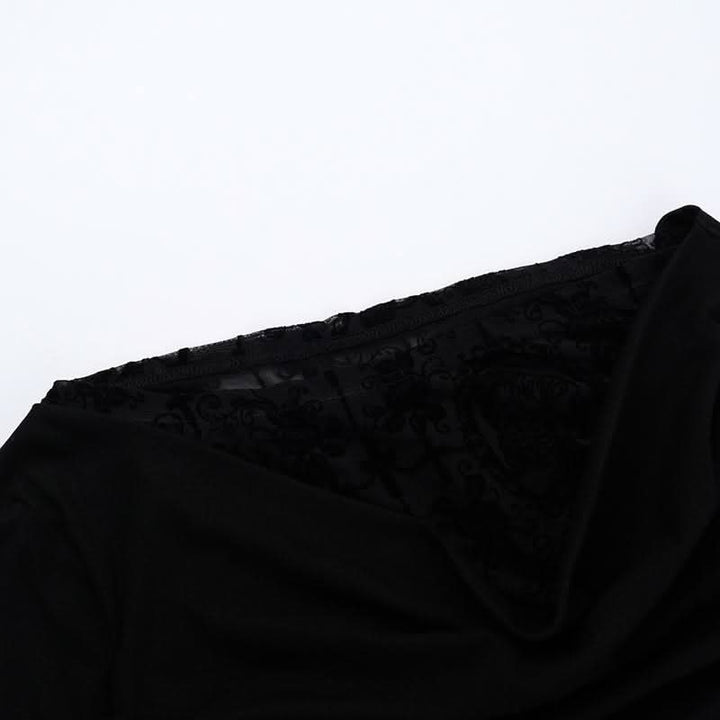 Off shoulder long flared sleeve mesh patchwork top  | Festival Outfits Women