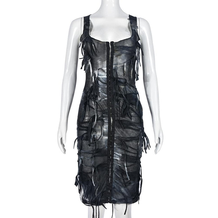 Tie dye button tassels square neck tank midi dress  | Festival Outfits Women