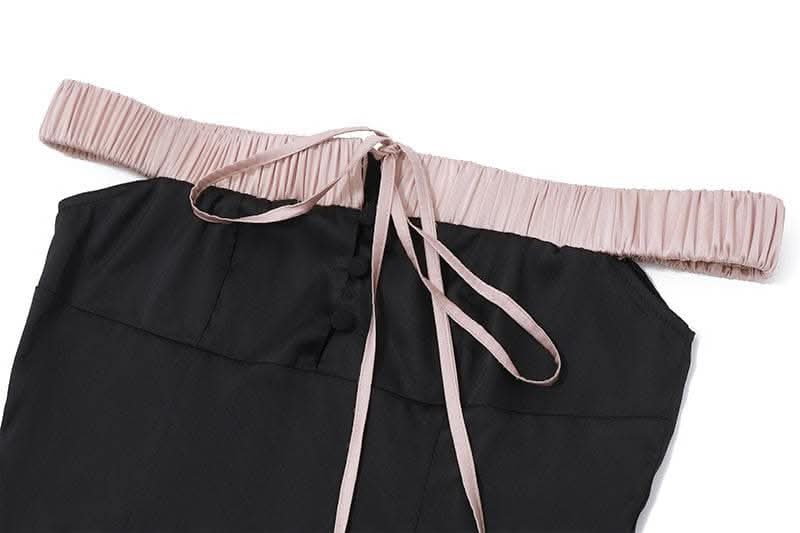 Off shoulder self tie flower applique zip-up button mini skirt set-final-sale  | Festival Outfits Women