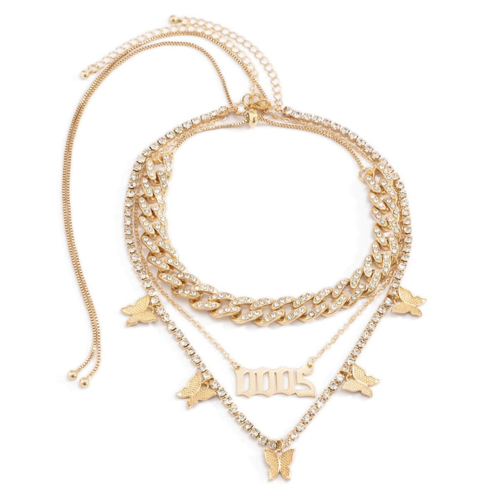 Layered butterfly decor rhinestone necklace  | Festival Outfits Women