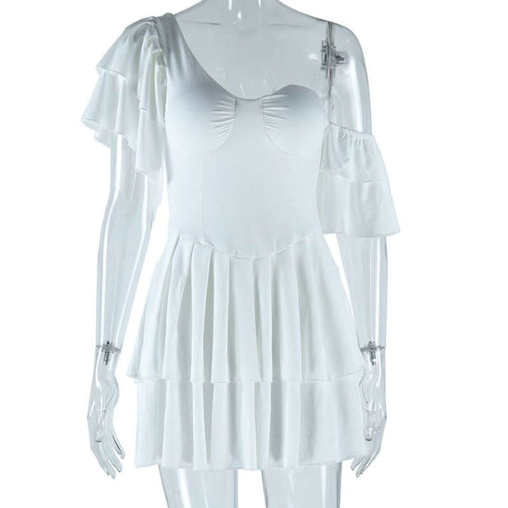 Off shoulder padded solid ruffle mini dress  | Festival Outfits Women