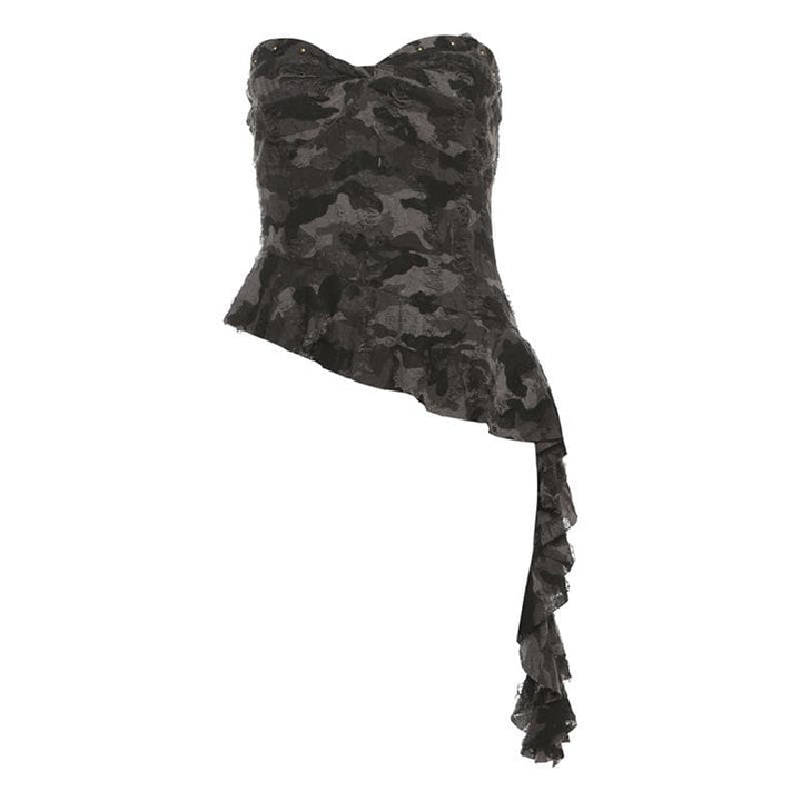 Irregular ruffled sweetheart neck camouflage backless tube top  | Festival Outfits Women-final-sale