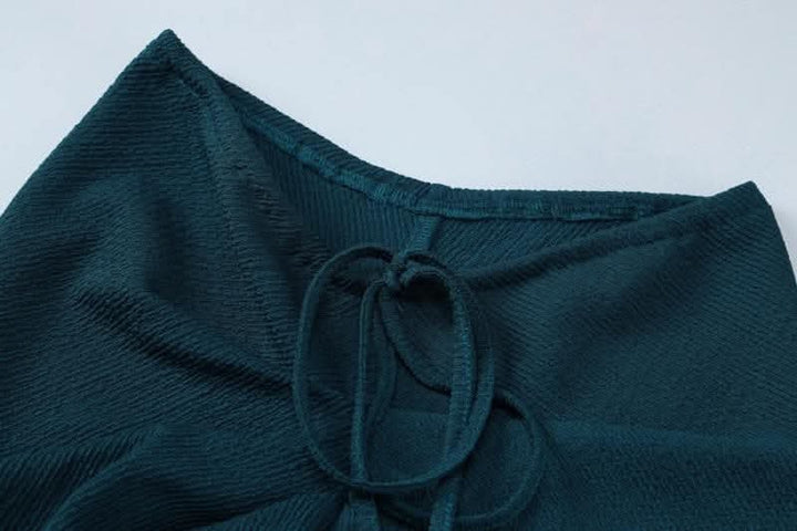 Slit textured sleeveless high neck ruched solid maxi skirt set-final-sale  | Festival Outfits Women