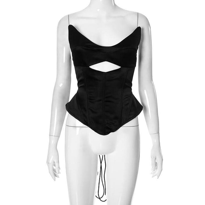 V neck corset lace up hollow out cut out top  | Festival Outfits Women