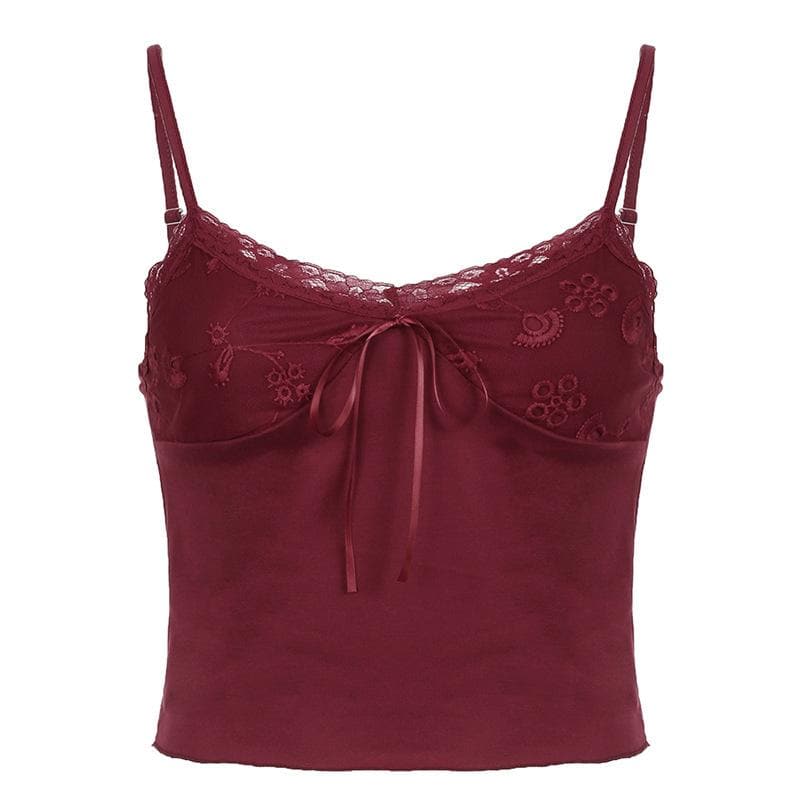 Lace patchwork bowknot backless cami top  | Festival Outfits Women-final-sale