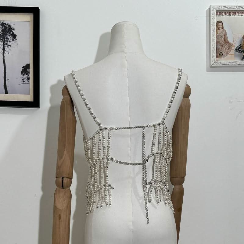 Beaded u neck hollow out cami cut out top  | Festival Outfits Women