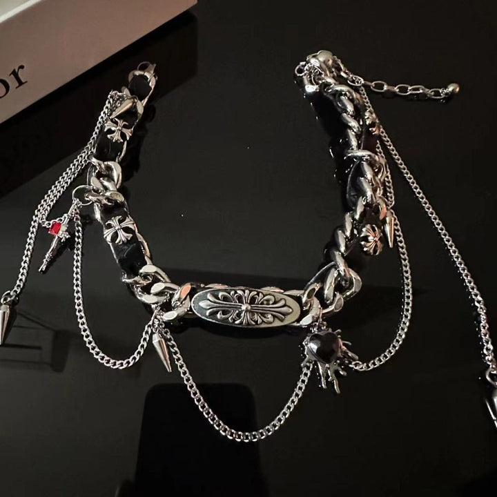 Metal tag heart rivet PU leather choker necklace  | Festival Outfits Women