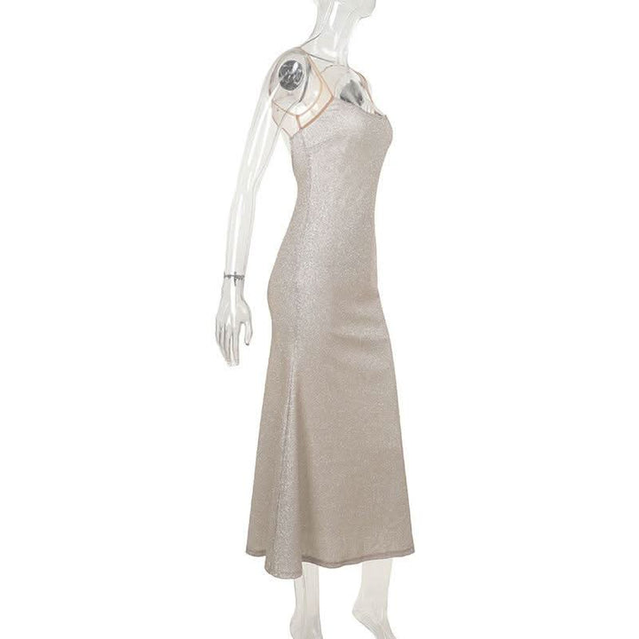 Glitter u neck backless cami maxi dress  | Festival Outfits Women