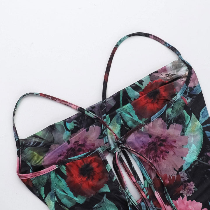 Cowl neck flower print contrast backless cami maxi dress-final-sale  | Festival Outfits Women