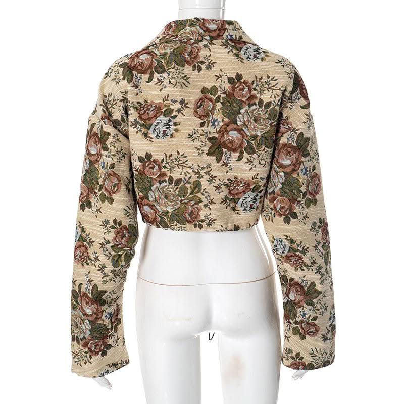 Zip-up long sleeve drawstring flower print top  | Festival Outfits Women