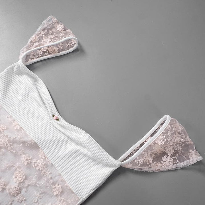 Riga mai lace mai kauri da aka yi da ribbed top | Kayan Biki na Mata