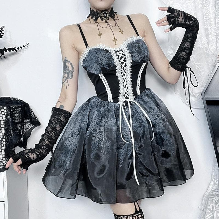 Riga mai laushi da aka yi da lace hem sweetheart, mai lace up print ruched cami mini dress | Kayan Biki na Mata