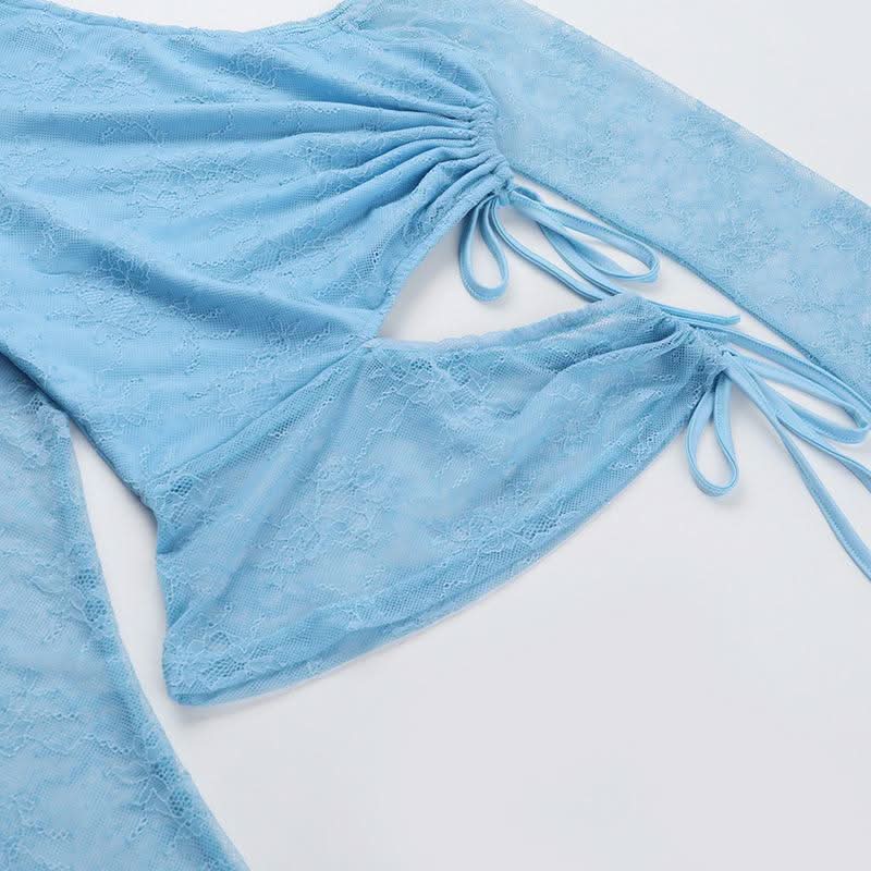 One shoulder drawstring self tie lace top  | Festival Outfits Women