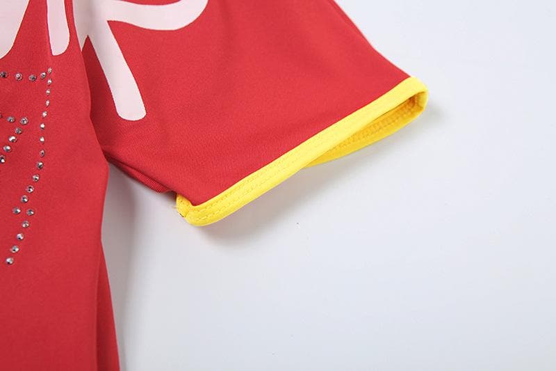 Short sleeve one shoulder “super star” print top  | Festival Outfits Women