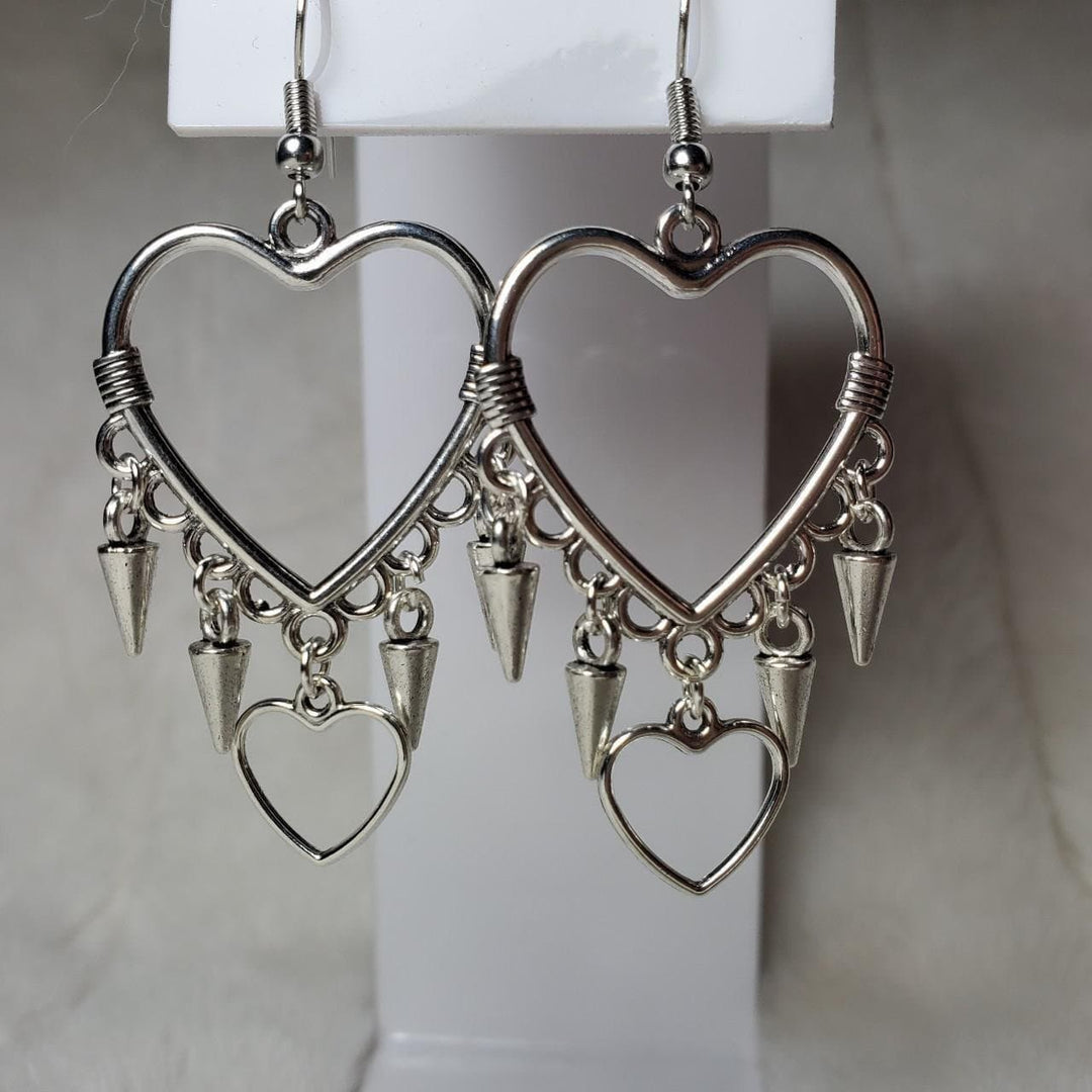 Heart ring layered rivet pendant drop earrings  | Festival Outfits Women
