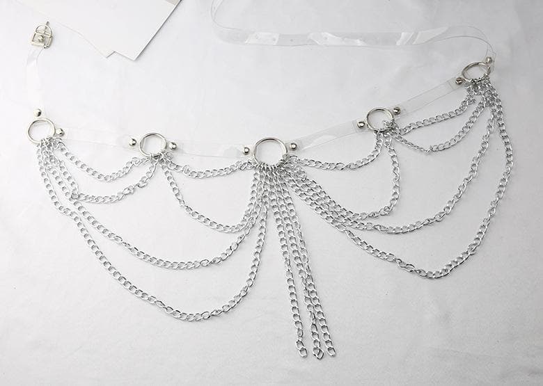 PU leather layered metal chain o ring belt  | Festival Outfits Women