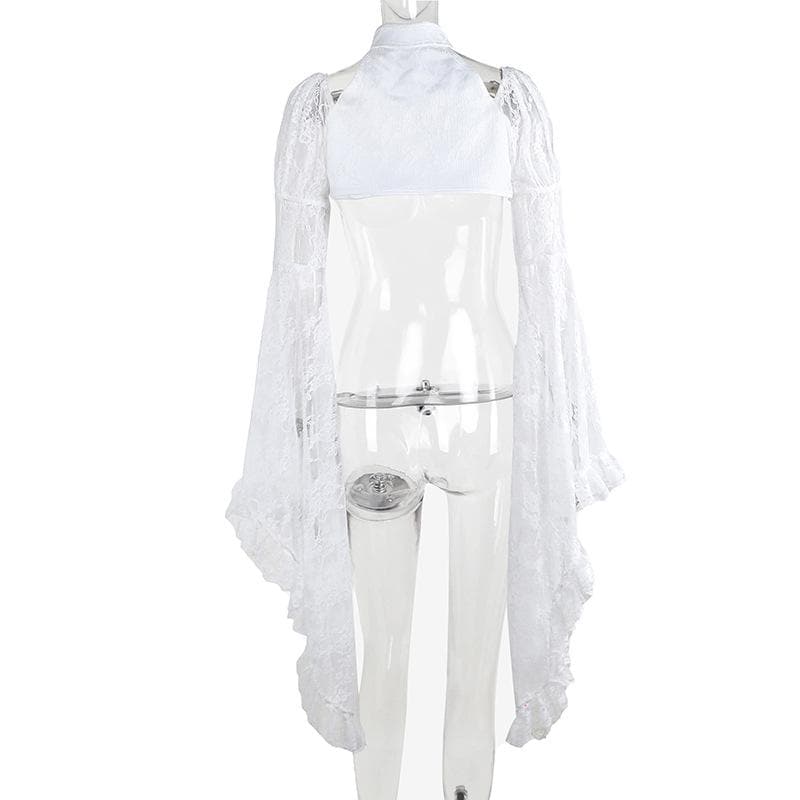Long flared sleeve lace buckle shrug top  | Festival Outfits Women