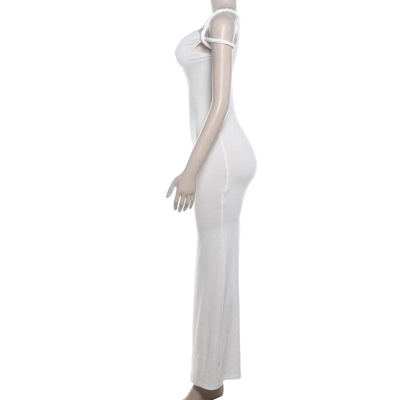 Short sleeve irregular one shoulder maxi dress  | Festival Outfits Women