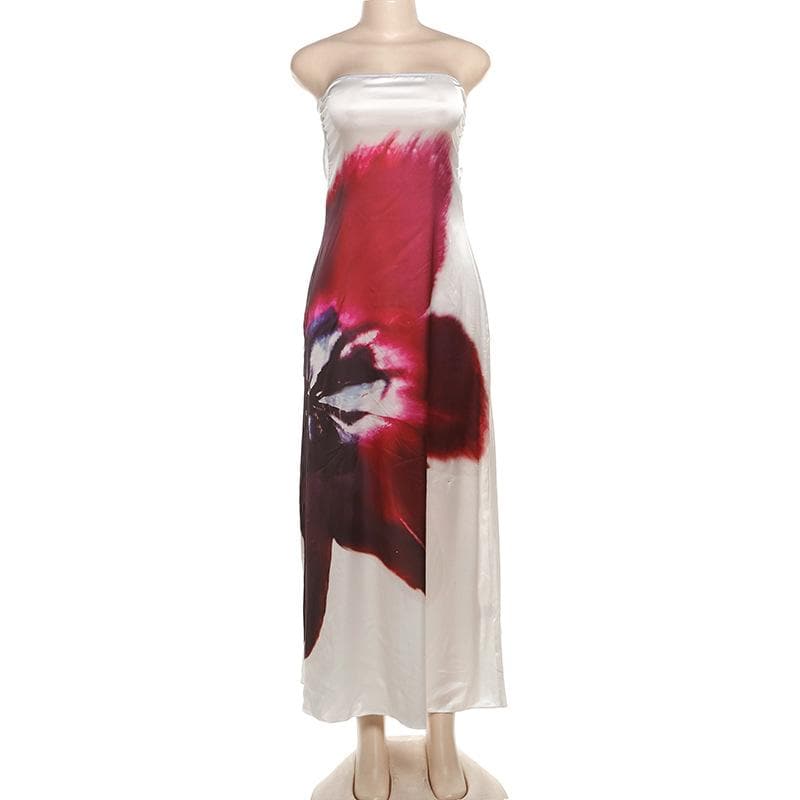 Abstract print buckle tube maxi dress  | Festival Outfits Women