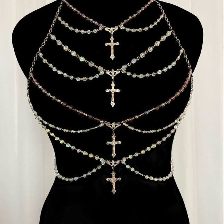 Halter layered pendant beaded backless top  | Festival Outfits Women