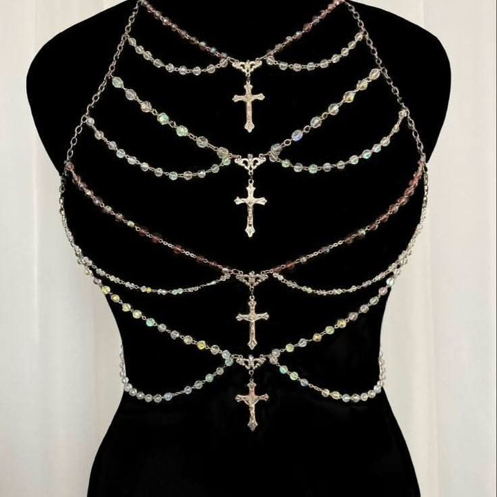 Halter layered pendant beaded backless top  | Festival Outfits Women