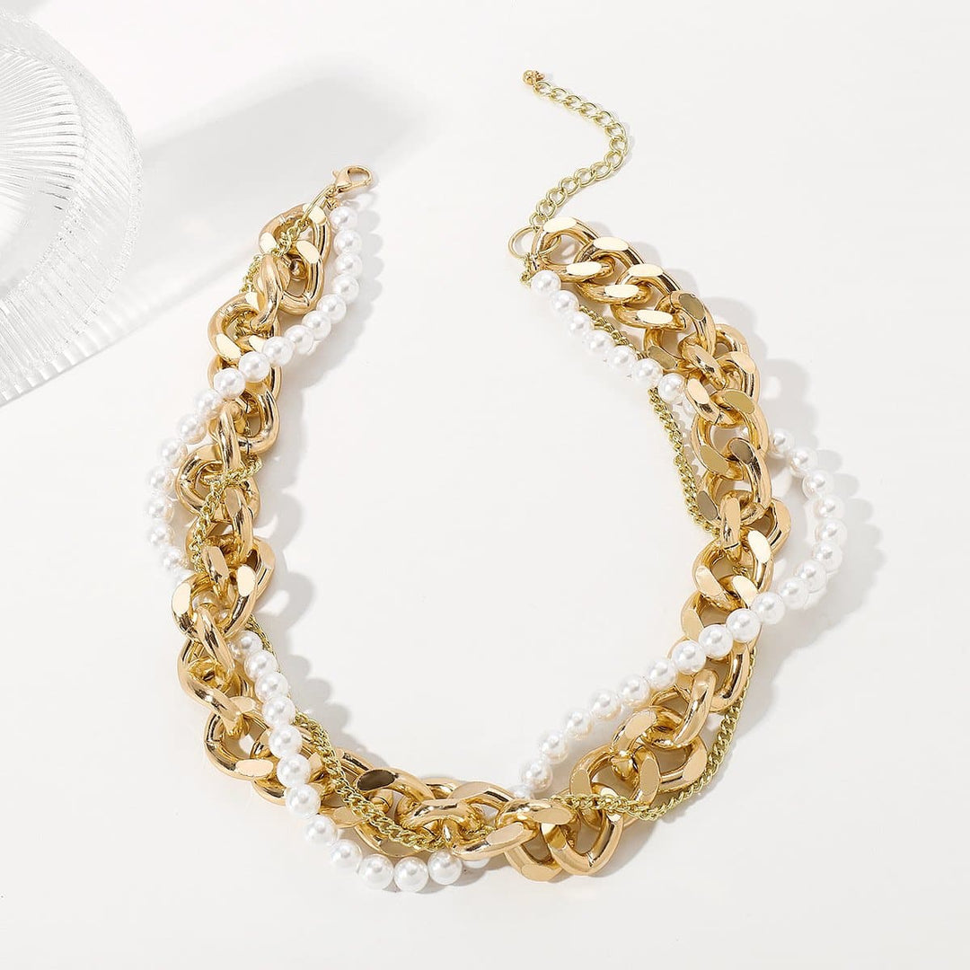 Faux pearl layered metal chain necklace  | Festival Outfits Women