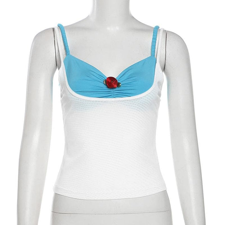 V neck rose applique contrast 2 piece cami top  | Festival Outfits Women