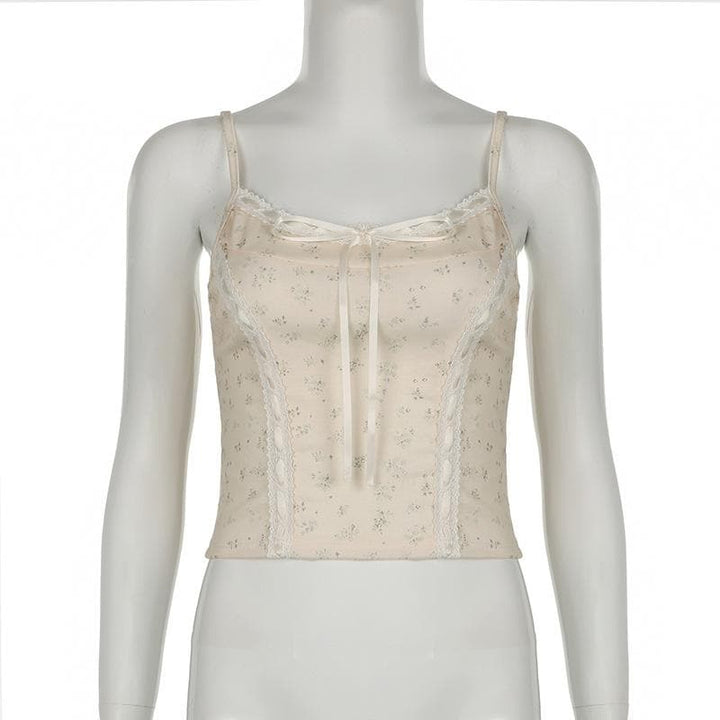 Ribbon ɗin da aka yi da lace hem bowknot cami top | Kayan Biki na Mata