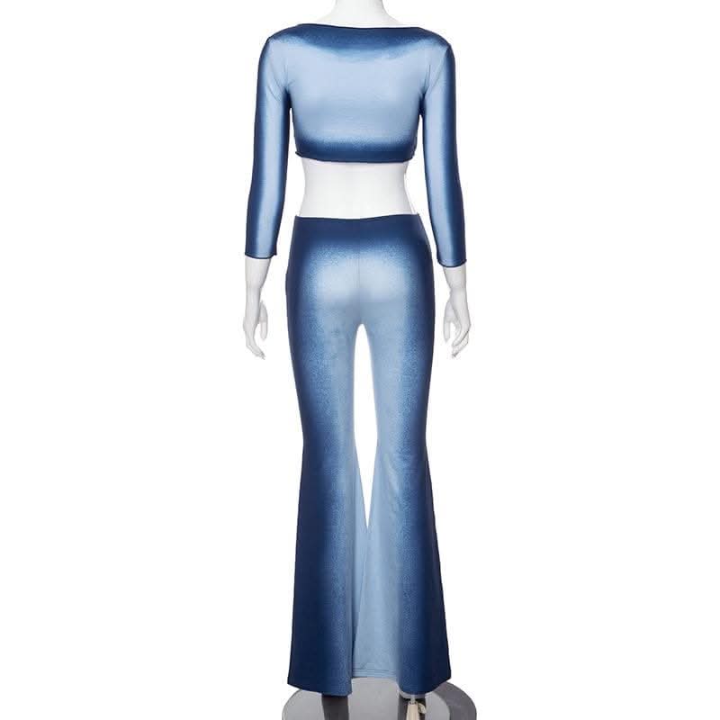 Long sleeve gradient crewneck ruffle pant set-final-sale  | Festival Outfits Women