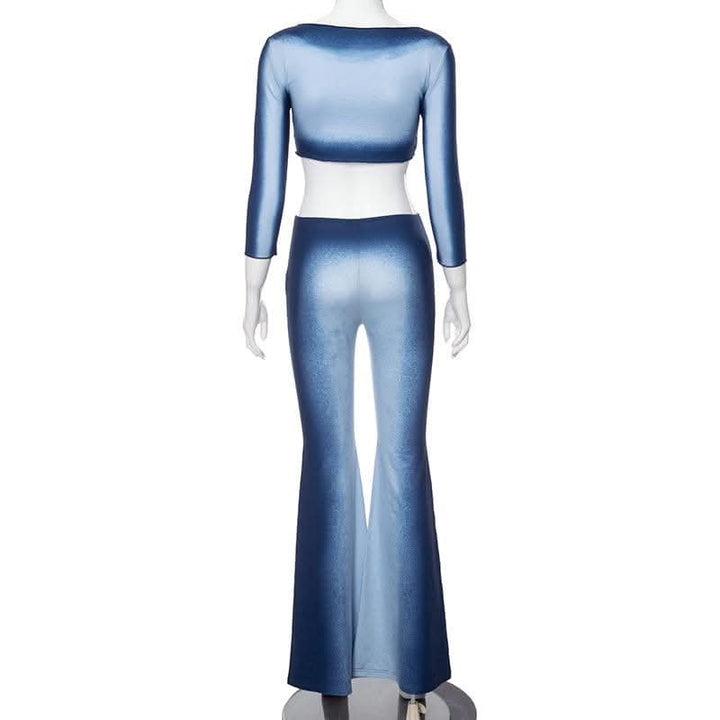Long sleeve gradient crewneck ruffle pant set-final-sale  | Festival Outfits Women