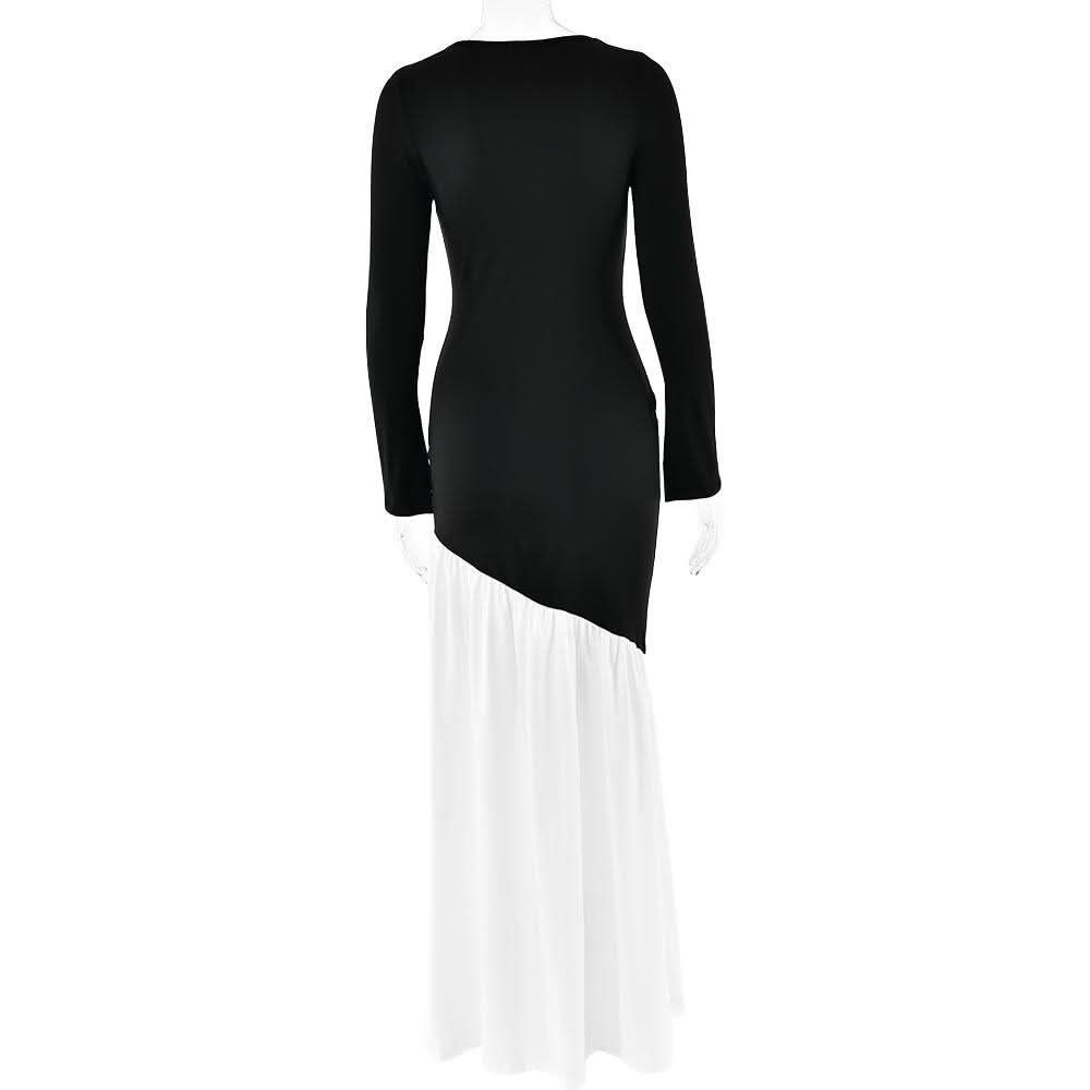 Long sleeve irregular crewneck ruched slit maxi dress  | Festival Outfits Women