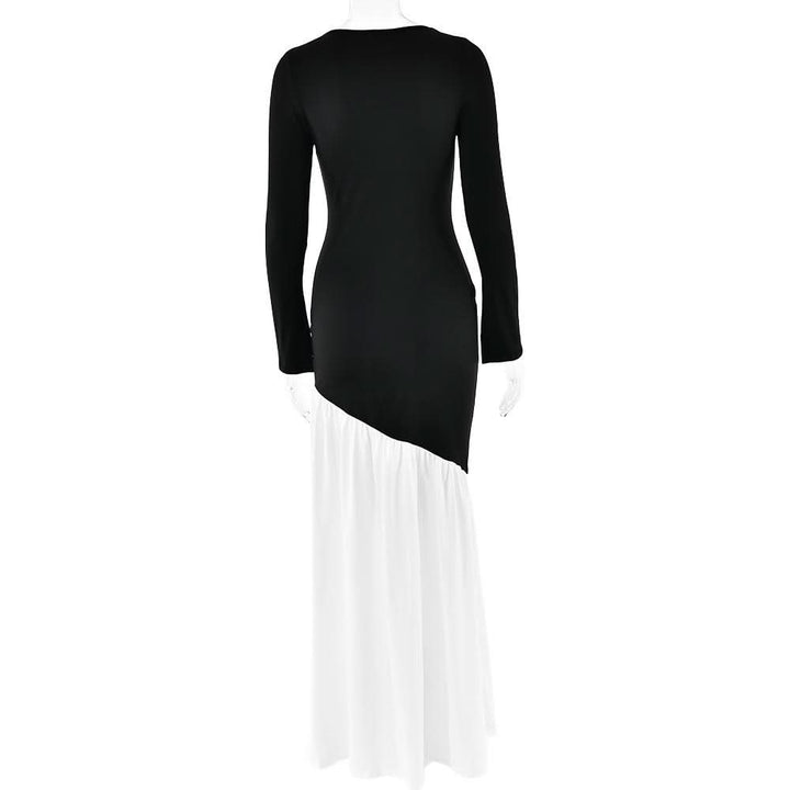 Long sleeve irregular crewneck ruched slit maxi dress  | Festival Outfits Women