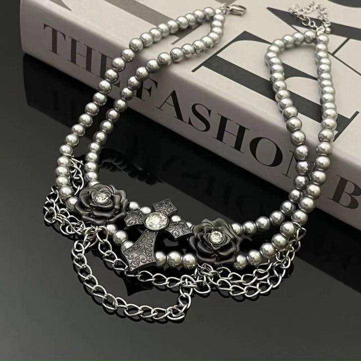 Abin wuya mai siffar lu'u-lu'u na Rose Cross | Kayan Biki na Mata