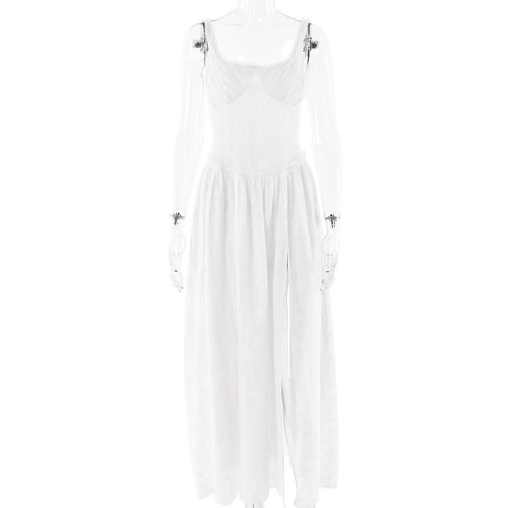 Sweetheart neck ruched textured ruffle cami maxi dress-final-sale  | Festival Outfits Women