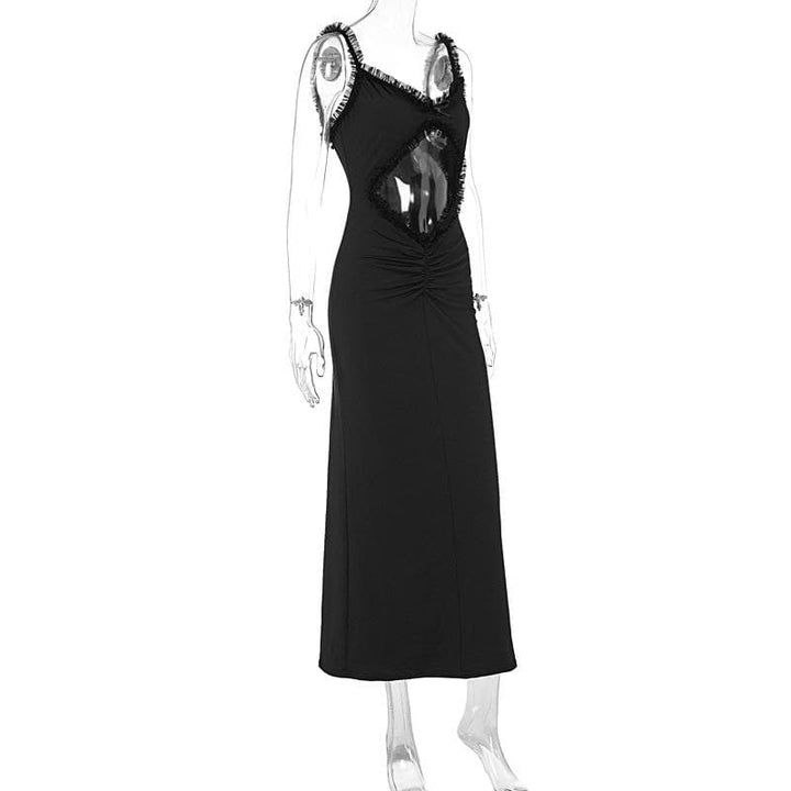 Ruffle hollow out ruched bowknot cami cut out midi dress  | Festival Outfits Women