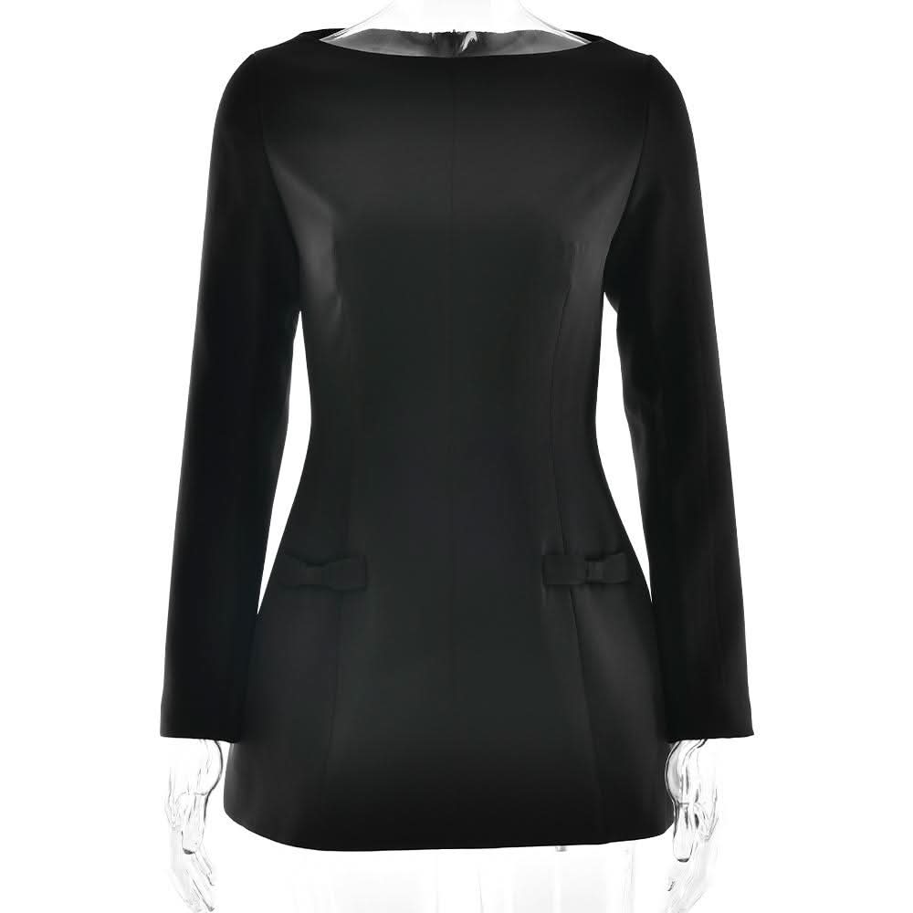 Long sleeve bowknot solid mini dress  | Festival Outfits Women
