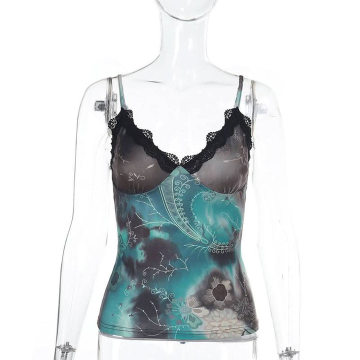 V neck lace hem contrast cami top  | Festival Outfits Women