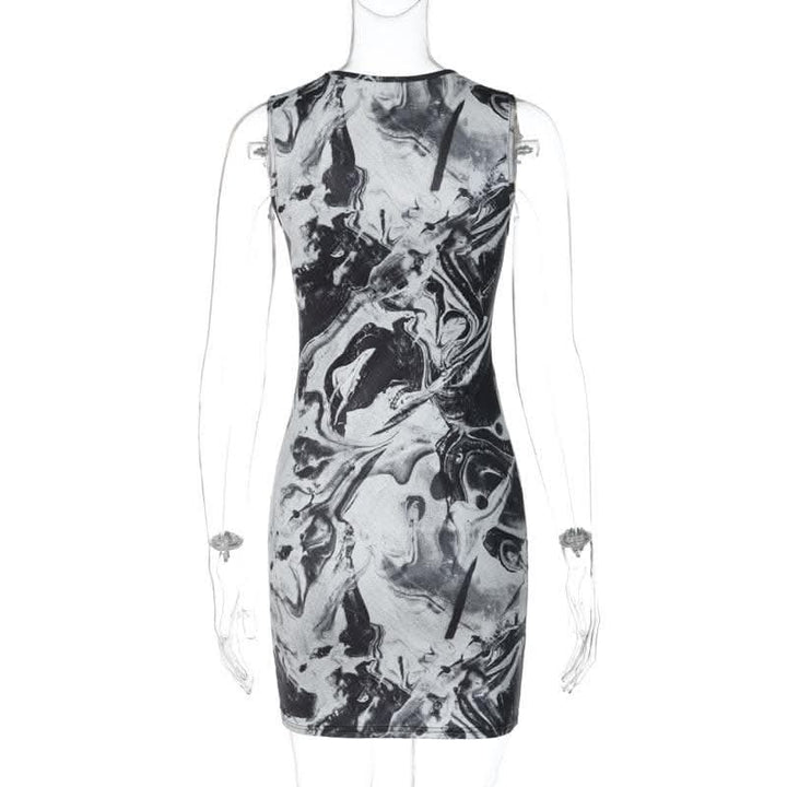 Tie dye contrast sleeveless ruched crewneck mini dress-final-sale