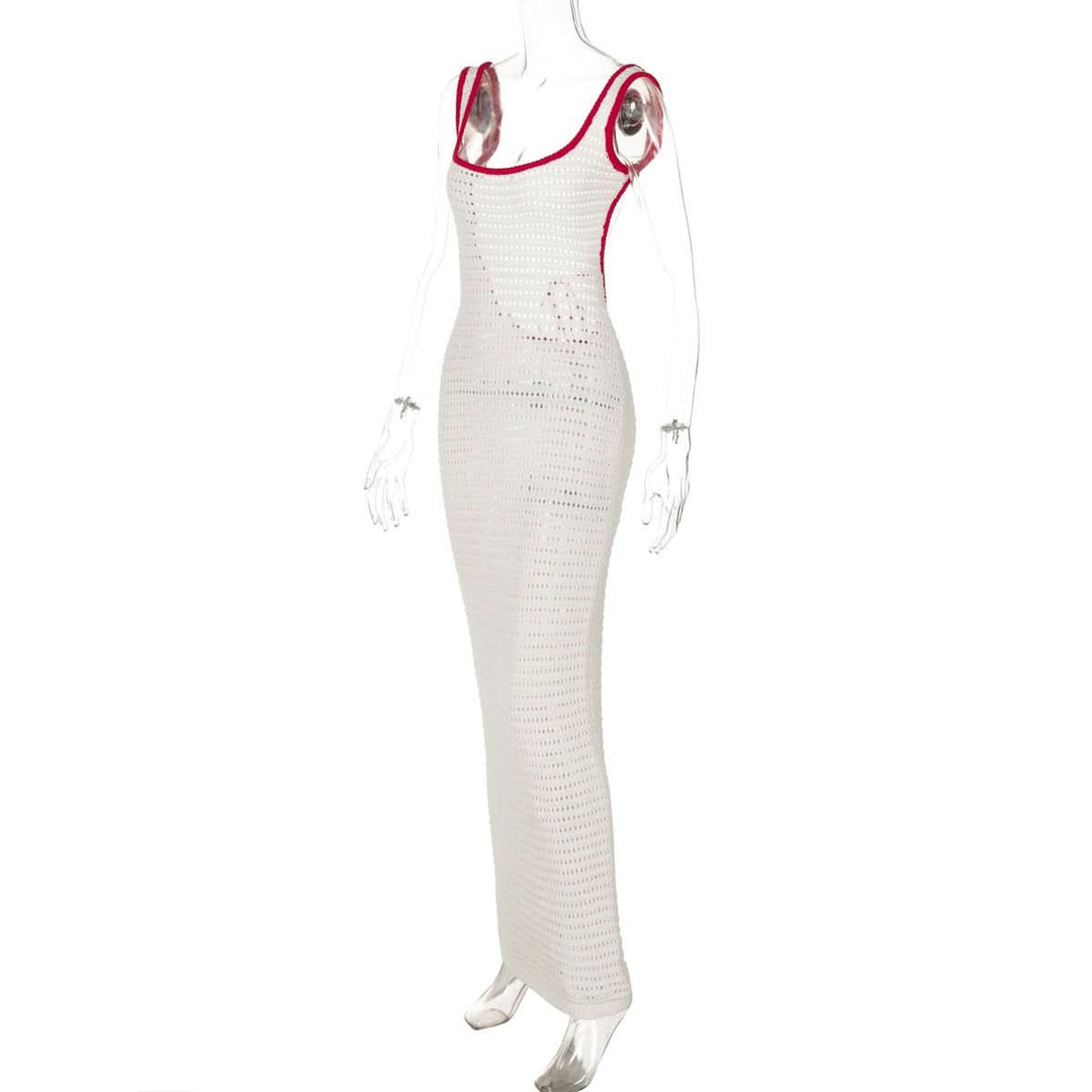 U neck backless knitted self tie cami maxi dress  | Festival Outfits Women-final-sale